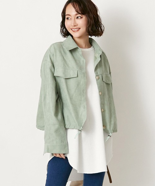 STYLEBLOCK（スタイルブロック）の「ライスコーデュロイ裾ドロストショートシャツジャケット（その他アウター・レディース・アイボリー/ピンク系その他/ライトベージュ/グリーン系その他・M）」の3枚目の写真