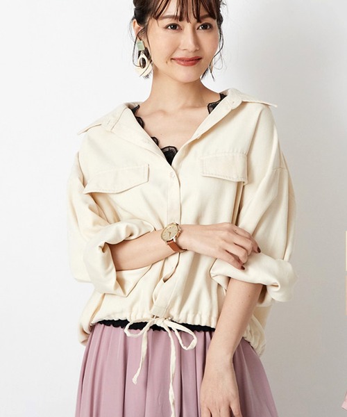 STYLEBLOCK（スタイルブロック）の「ライスコーデュロイ裾ドロストショートシャツジャケット（その他アウター・レディース・アイボリー/ピンク系その他/ライトベージュ/グリーン系その他・M）」の2枚目の写真