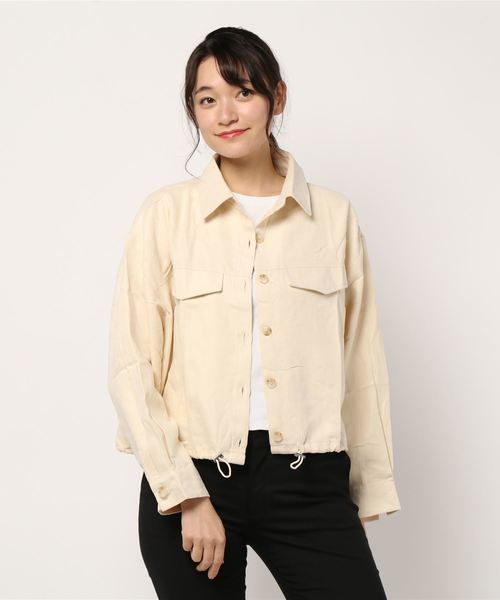 STYLEBLOCK（スタイルブロック）の「ライスコーデュロイ裾ドロストショートシャツジャケット（その他アウター・レディース・アイボリー/ピンク系その他/ライトベージュ/グリーン系その他・M）」の8枚目の写真