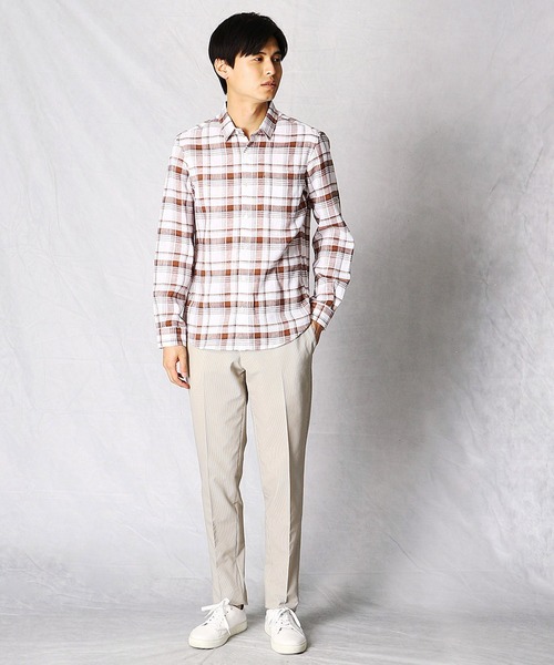 COMME CA MEN(コムサメン)の「ショートポイントカラー リネンチェックシャツ(シャツ/ブラウス・メンズ・ネイビー/ブラウン・SMALL/LARGE/MEDIUM/X-LARGE)」の11枚目の写真