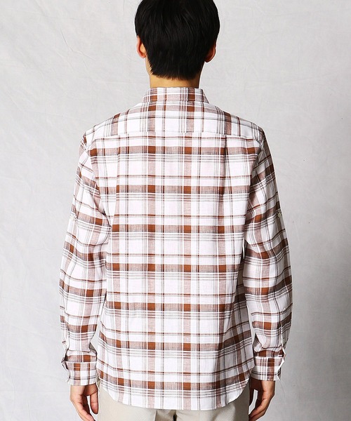 COMME CA MEN(コムサメン)の「ショートポイントカラー リネンチェックシャツ(シャツ/ブラウス・メンズ・ネイビー/ブラウン・SMALL/LARGE/MEDIUM/X-LARGE)」の8枚目の写真