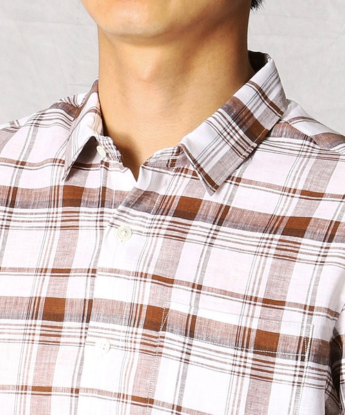 COMME CA MEN(コムサメン)の「ショートポイントカラー リネンチェックシャツ(シャツ/ブラウス・メンズ・ネイビー/ブラウン・SMALL/LARGE/MEDIUM/X-LARGE)」の7枚目の写真