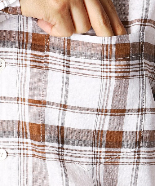 COMME CA MEN(コムサメン)の「ショートポイントカラー リネンチェックシャツ(シャツ/ブラウス・メンズ・ネイビー/ブラウン・SMALL/LARGE/MEDIUM/X-LARGE)」の6枚目の写真