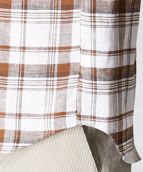 COMME CA MEN(コムサメン)の「ショートポイントカラー リネンチェックシャツ(シャツ/ブラウス・メンズ・ネイビー/ブラウン・SMALL/LARGE/MEDIUM/X-LARGE)」の4枚目の写真