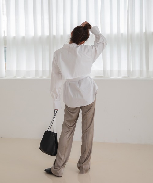 UNE MANSION（ユヌマンション）の「[UNE MADE] ウエストゴムハイウエストワイドサテンスラックス（スラックス・レディース・ブラック/モカ/ダークブルー・FREE）」の18枚目の写真