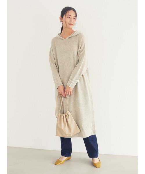CRAFT STANDARD BOUTIQUE(クラフトスタンダードブティック)の「フード付きニットワンピース●*(ワンピース・レディース・グレー系その他/ブラウン/ベージュ系その他・FREE)」の1枚目の写真
