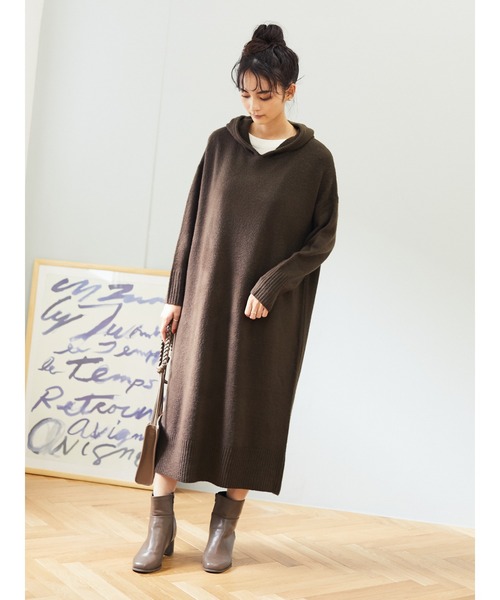 CRAFT STANDARD BOUTIQUE(クラフトスタンダードブティック)の「フード付きニットワンピース●*(ワンピース・レディース・グレー系その他/ブラウン/ベージュ系その他・FREE)」の3枚目の写真