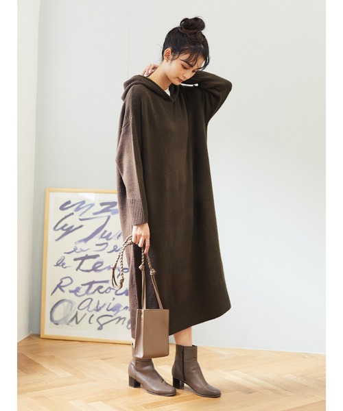CRAFT STANDARD BOUTIQUE(クラフトスタンダードブティック)の「フード付きニットワンピース●*(ワンピース・レディース・グレー系その他/ブラウン/ベージュ系その他・FREE)」の4枚目の写真