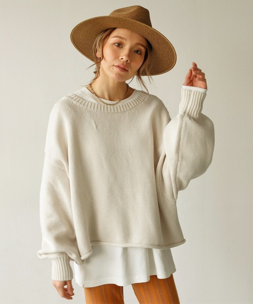 Auntie Rosa Holiday（アンティローザホリデー）の「【ざっくりとした後ろ姿が可愛い】 バックシャンレースアップクロップニット（ニット/セーター・レディース・ホワイト/ブラック/イエロー・FREE）」の20枚目の写真