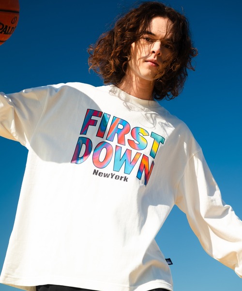 FIRST DOWN（ファーストダウン）の「マーブル ロングスリーブ TEE（Tシャツ/カットソー・メンズ・ブラック/サックスブルー/オフホワイト・L/M/XL/S）」の2枚目の写真