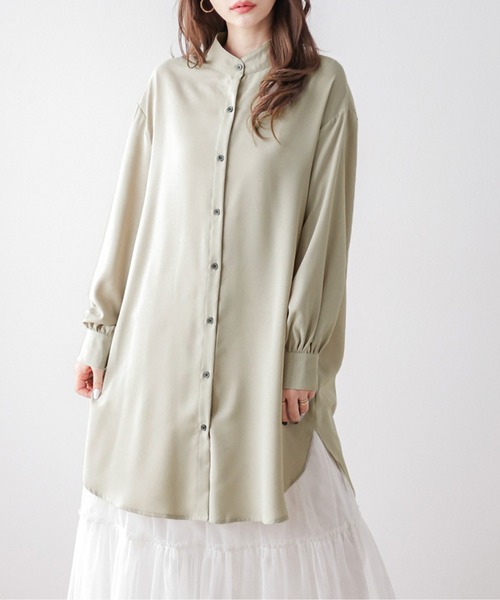 SUGAR BISKET（シュガービスケット）の「ラウンドヘムスタンドカラーブラウス（シャツ/ブラウス・レディース・ホワイト/ブラウン/ブラック/ミント/ベージュ/イエロー/グリーン系その他/グレイッシュベージュ/グレー・フリー）」の9枚目の写真