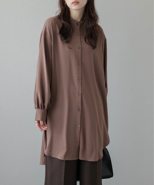 SUGAR BISKET（シュガービスケット）の「ラウンドヘムスタンドカラーブラウス（シャツ/ブラウス・レディース・ホワイト/ブラウン/ブラック/ミント/ベージュ/イエロー/グリーン系その他/グレイッシュベージュ/グレー・フリー）」の5枚目の写真