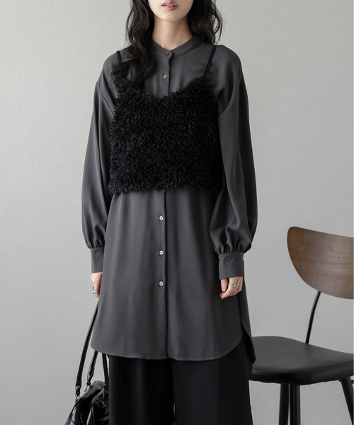 SUGAR BISKET（シュガービスケット）の「ラウンドヘムスタンドカラーブラウス（シャツ/ブラウス・レディース・ホワイト/ブラウン/ブラック/ミント/ベージュ/イエロー/グリーン系その他/グレイッシュベージュ/グレー・フリー）」の4枚目の写真