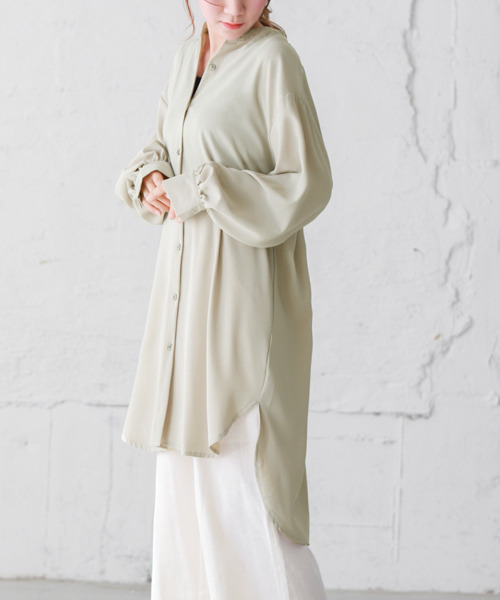 SUGAR BISKET（シュガービスケット）の「ラウンドヘムスタンドカラーブラウス（シャツ/ブラウス・レディース・ホワイト/ブラウン/ブラック/ミント/ベージュ/イエロー/グリーン系その他/グレイッシュベージュ/グレー・フリー）」の8枚目の写真