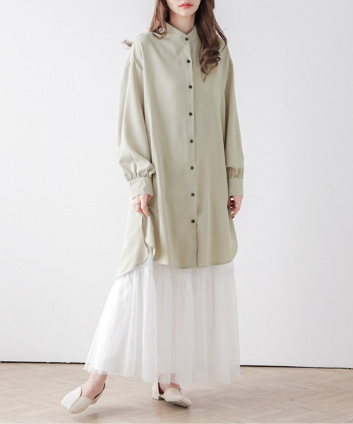 SUGAR BISKET（シュガービスケット）の「ラウンドヘムスタンドカラーブラウス（シャツ/ブラウス・レディース・ホワイト/ブラウン/ブラック/ミント/ベージュ/イエロー/グリーン系その他/グレイッシュベージュ/グレー・フリー）」の20枚目の写真