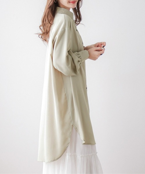 SUGAR BISKET（シュガービスケット）の「ラウンドヘムスタンドカラーブラウス（シャツ/ブラウス・レディース・ホワイト/ブラウン/ブラック/ミント/ベージュ/イエロー/グリーン系その他/グレイッシュベージュ/グレー・フリー）」の18枚目の写真