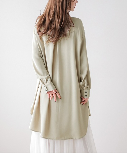 SUGAR BISKET（シュガービスケット）の「ラウンドヘムスタンドカラーブラウス（シャツ/ブラウス・レディース・ホワイト/ブラウン/ブラック/ミント/ベージュ/イエロー/グリーン系その他/グレイッシュベージュ/グレー・フリー）」の19枚目の写真