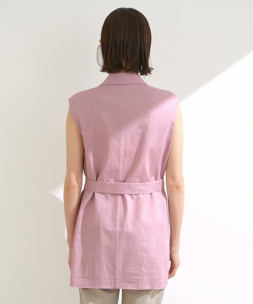 ROPE'（ロペ）の「【洗える】【Oggi掲載】【セットアップ対応】リネンストレッチベルト付きジレ（ベスト・レディース・ベージュ/ピンク・38/36）」の10枚目の写真