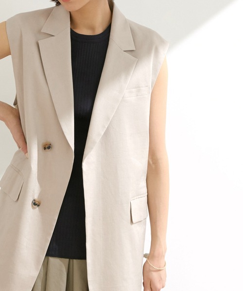 ROPE'（ロペ）の「【洗える】【Oggi掲載】【セットアップ対応】リネンストレッチベルト付きジレ（ベスト・レディース・ベージュ/ピンク・38/36）」の8枚目の写真