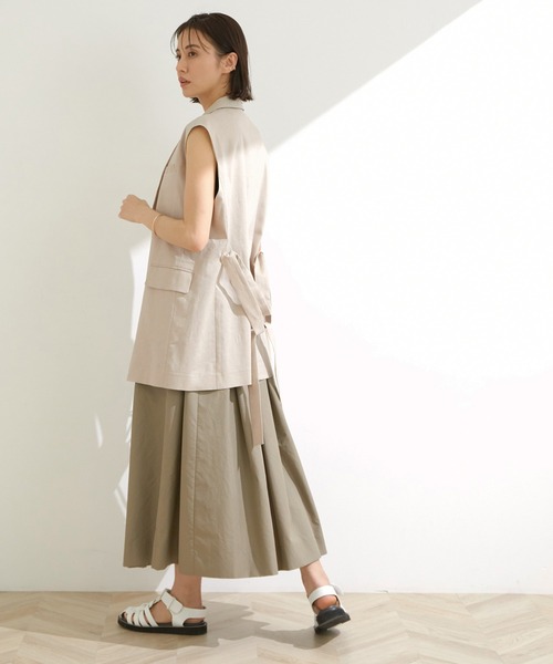 【美品 2024SS 完売品】レキップ リネンストレッチジレ ベージュ 38 トリアセテートリネンストレッチ キャップスリーブジレ