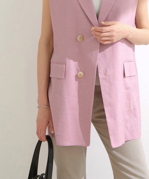 ROPE'（ロペ）の「【洗える】【Oggi掲載】【セットアップ対応】リネンストレッチベルト付きジレ（ベスト・レディース・ベージュ/ピンク・38/36）」の7枚目の写真
