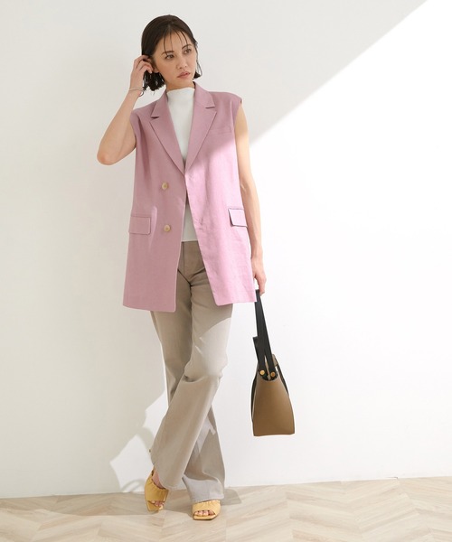 【新品タグ付】アンタイトル ヴィスコースリネンベスト ジレ ベージュ ストレッチ UNTITLED ベスト ジレ 「セットアップ可能／リネン混／洗える