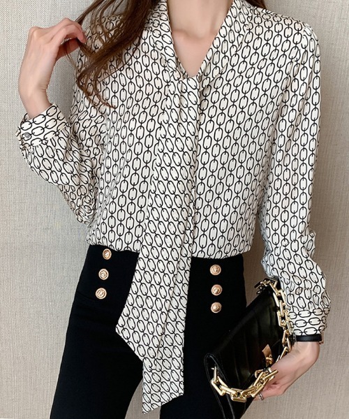 ABYS（アビス）の「チェーン柄リボンタイブラウス（シャツ/ブラウス・レディース・ホワイト・SMALL/MEDIUM/LARGE）」の4枚目の写真