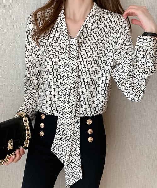 ABYS（アビス）の「チェーン柄リボンタイブラウス（シャツ/ブラウス・レディース・ホワイト・SMALL/MEDIUM/LARGE）」の6枚目の写真