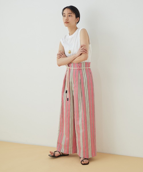 ADAM ET ROPE'（アダムエロペ）の「＜洗える＞ストライプワイドパンツ（その他パンツ・レディース・ブラック/ピンク・36/38）」の5枚目の写真