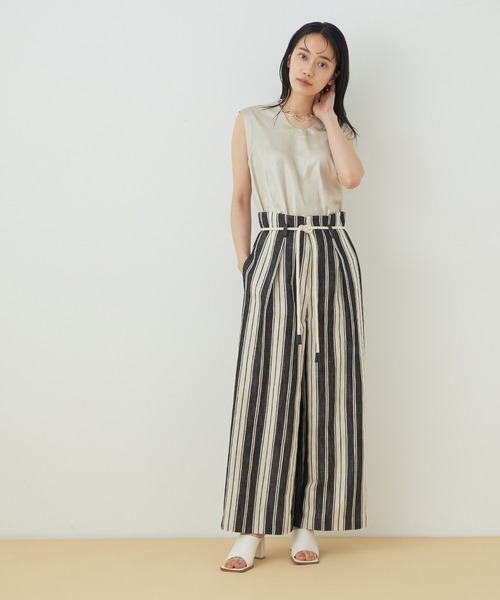 ADAM ET ROPE'（アダムエロペ）の「＜洗える＞ストライプワイドパンツ（その他パンツ・レディース・ブラック/ピンク・36/38）」の8枚目の写真