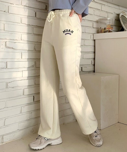 ●muahmuah● Logostitch line wide banding pants ivory _MUP24 MUSINSA | MUAHMUAH Logo stitch line pants [ivory]