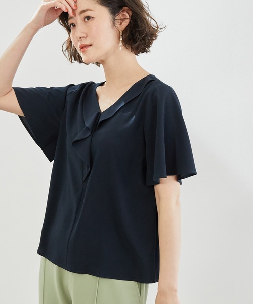 ROPE' PICNIC(ロペピクニック)の「ジョーゼットフロントフリルブラウス(シャツ/ブラウス・レディース・ホワイト/ネイビー/サックスブルー/ライトグリーン・40/38)」の3枚目の写真