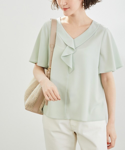ROPE' PICNIC(ロペピクニック)の「ジョーゼットフロントフリルブラウス(シャツ/ブラウス・レディース・ホワイト/ネイビー/サックスブルー/ライトグリーン・40/38)」の2枚目の写真