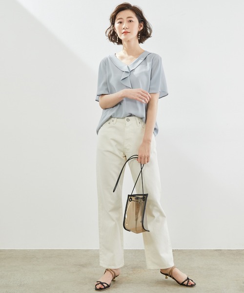 ROPE' PICNIC(ロペピクニック)の「ジョーゼットフロントフリルブラウス(シャツ/ブラウス・レディース・ホワイト/ネイビー/サックスブルー/ライトグリーン・40/38)」の16枚目の写真