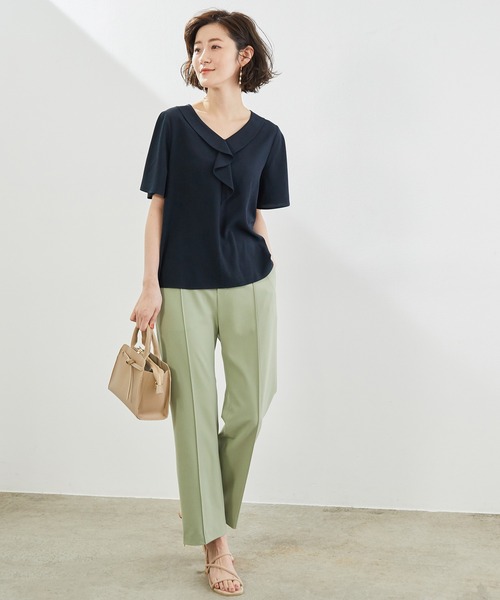 ROPE' PICNIC(ロペピクニック)の「ジョーゼットフロントフリルブラウス(シャツ/ブラウス・レディース・ホワイト/ネイビー/サックスブルー/ライトグリーン・40/38)」の9枚目の写真