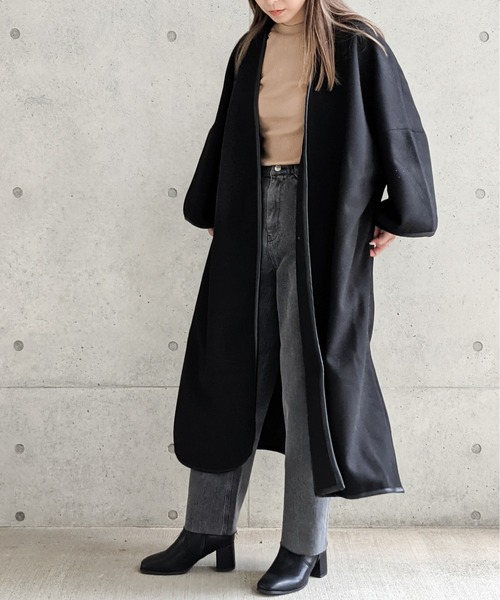 Per sist ence(パーシエンス)の「Per sist ence/パーシエンス ウールライク パイピングノーカラーコート(ノーカラーコート・レディース・ブラック/モカ/ブラウン系・FREE)」の8枚目の写真