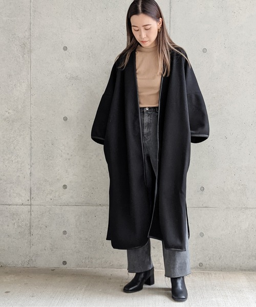 Per sist ence(パーシエンス)の「Per sist ence/パーシエンス ウールライク パイピングノーカラーコート(ノーカラーコート・レディース・ブラック/モカ/ブラウン系・FREE)」の9枚目の写真