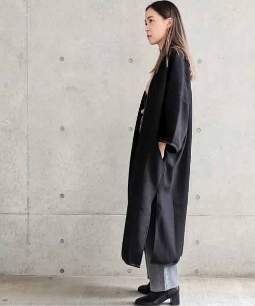 Per sist ence(パーシエンス)の「Per sist ence/パーシエンス ウールライク パイピングノーカラーコート(ノーカラーコート・レディース・ブラック/モカ/ブラウン系・FREE)」の12枚目の写真