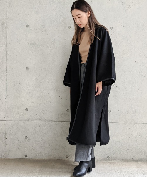 Per sist ence(パーシエンス)の「Per sist ence/パーシエンス ウールライク パイピングノーカラーコート(ノーカラーコート・レディース・ブラック/モカ/ブラウン系・FREE)」の10枚目の写真