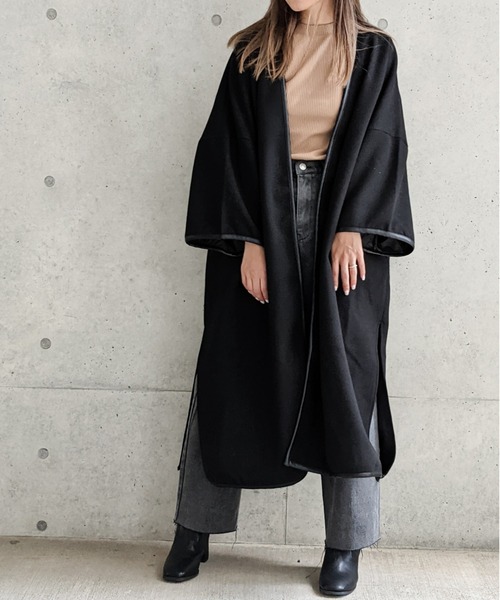 Per sist ence(パーシエンス)の「Per sist ence/パーシエンス ウールライク パイピングノーカラーコート(ノーカラーコート・レディース・ブラック/モカ/ブラウン系・FREE)」の6枚目の写真