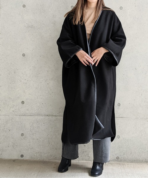 Per sist ence(パーシエンス)の「Per sist ence/パーシエンス ウールライク パイピングノーカラーコート(ノーカラーコート・レディース・ブラック/モカ/ブラウン系・FREE)」の7枚目の写真