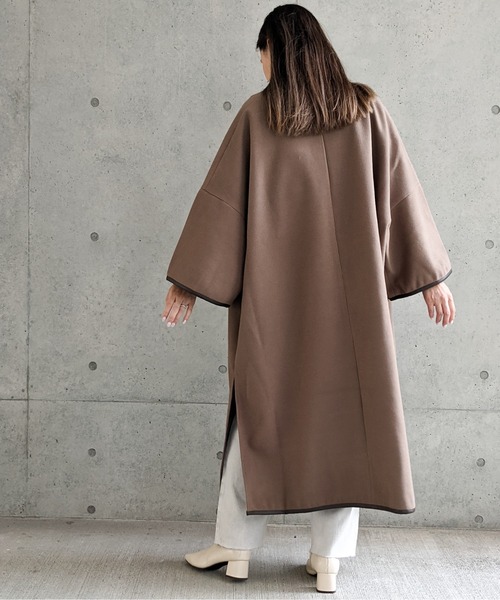 Per sist ence(パーシエンス)の「Per sist ence/パーシエンス ウールライク パイピングノーカラーコート(ノーカラーコート・レディース・ブラック/モカ/ブラウン系・FREE)」の22枚目の写真