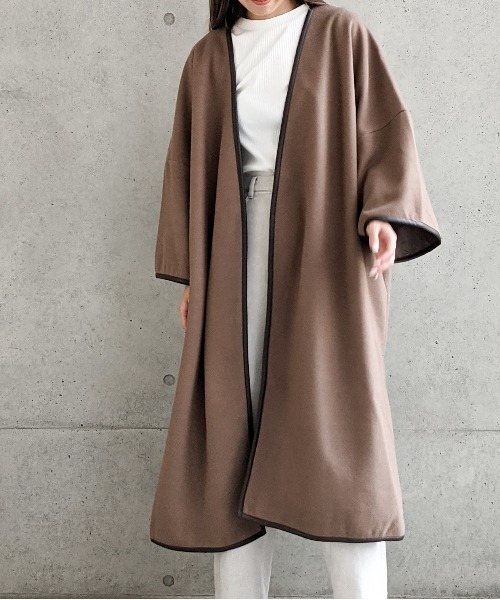 Per sist ence(パーシエンス)の「Per sist ence/パーシエンス ウールライク パイピングノーカラーコート(ノーカラーコート・レディース・ブラック/モカ/ブラウン系・FREE)」の17枚目の写真