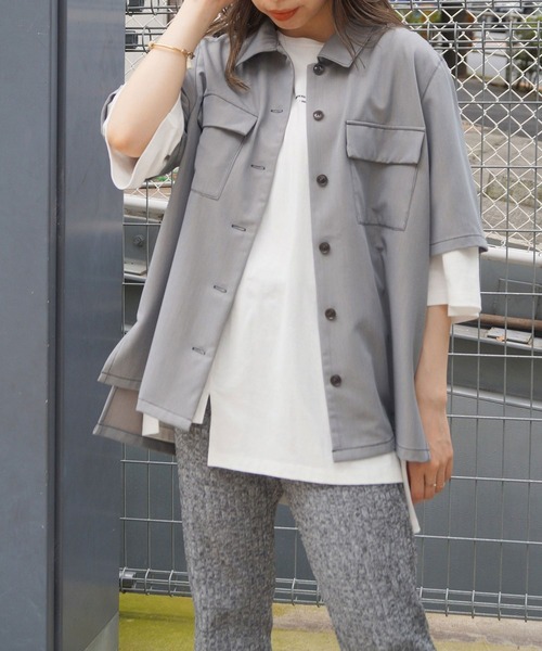 179/WG(イチナナキュウダブルジー)の「配色ステッチ半袖CPOシャツ(シャツ/ブラウス・レディース・ブラック/ベージュ/グレー・MEDIUM)」の3枚目の写真