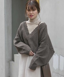 CORNERS | 【2021秋物新作】ダメージ加工深Vネックショートニット(ニット/セーター)