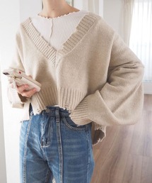 CORNERS | 【2021秋物新作】ダメージ加工深Vネックショートニット(ニット/セーター)