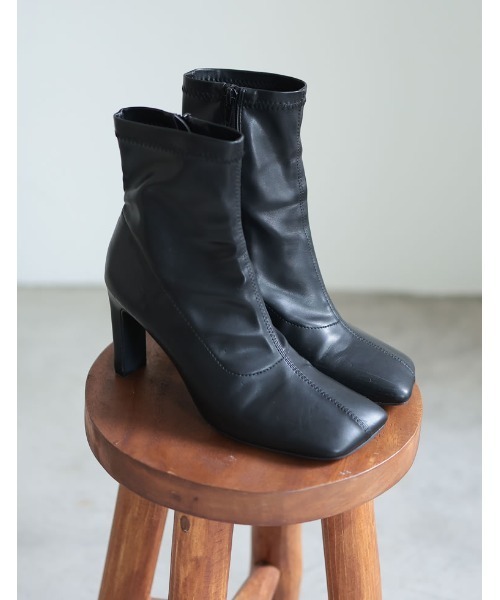 [累計販売数3,000足突破！][大きいサイズ有]フェイクレザースクエアトゥミドルブーツ（ブーツ）｜Re:EDIT（リエディ）