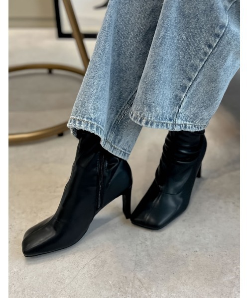 [累計販売数3,000足突破！][大きいサイズ有]フェイクレザースクエアトゥミドルブーツ（ブーツ）｜Re:EDIT（リエディ）