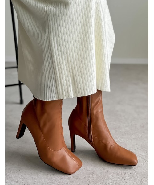 [累計販売数3,000足突破！][大きいサイズ有]フェイクレザースクエアトゥミドルブーツ（ブーツ）｜Re:EDIT（リエディ）