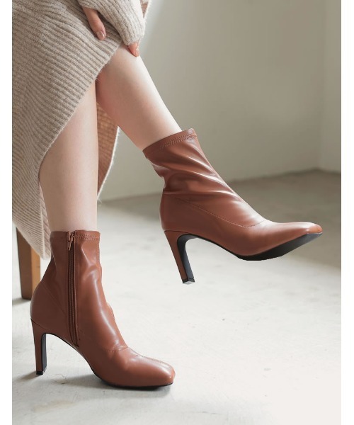 [累計販売数3,000足突破！][大きいサイズ有]フェイクレザースクエアトゥミドルブーツ（ブーツ）｜Re:EDIT（リエディ）